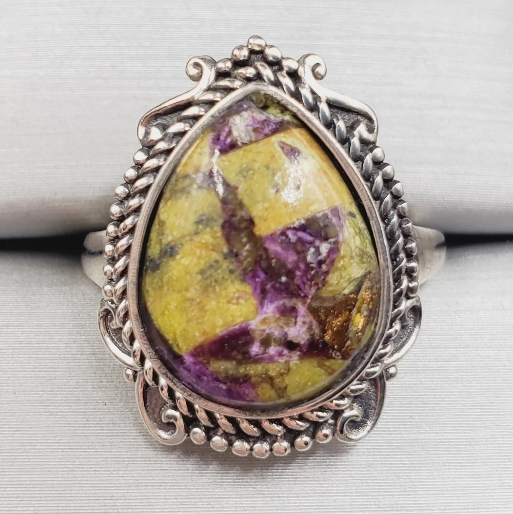 Pear Shaped Tasmanian Stichtite 925 Sterling Silver Artisan Statement Ring